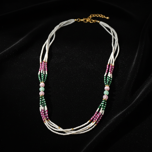 Traditional Multi-Color Beaded Pearl Mala Necklace for Women