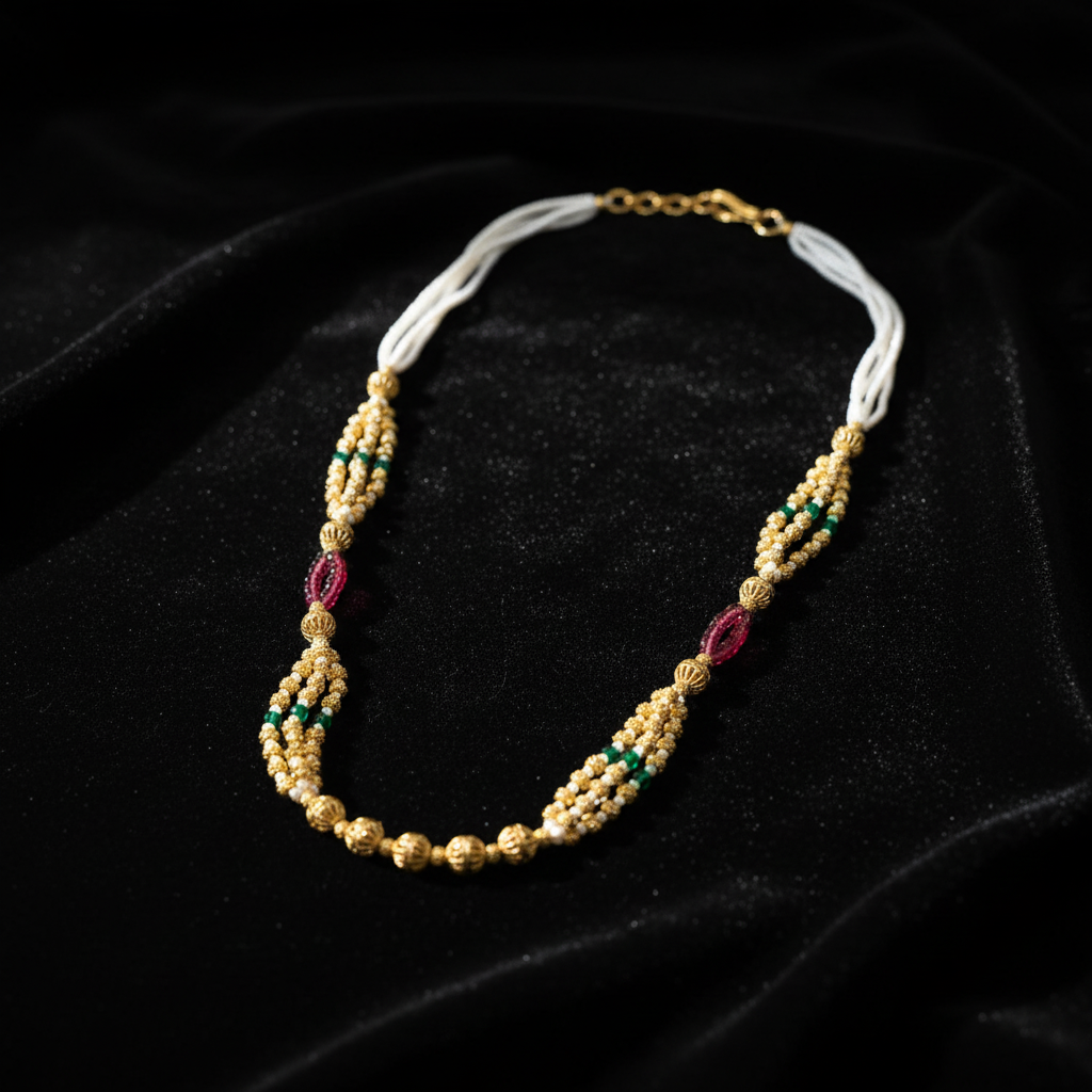 Traditional Gold Tone Beaded Pearl Mala Necklace for Women