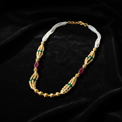 Traditional Gold Tone Beaded Pearl Mala Necklace for Women