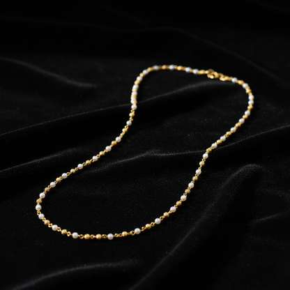 Traditional Gold Beaded Pearl Minimal Mala Necklace for Women