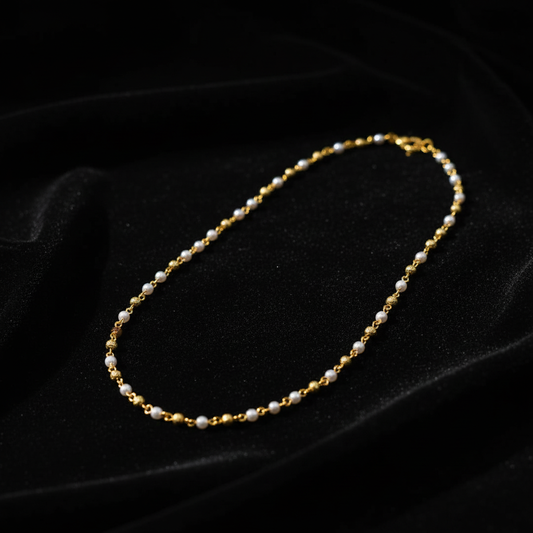 Traditional Gold Beaded Pearl Minimal Mala Necklace for Women