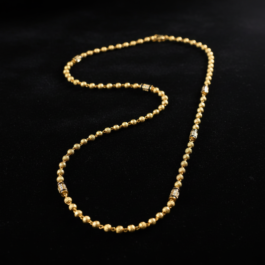 Traditional Gold Beaded Temple Style Mala Necklace for Women