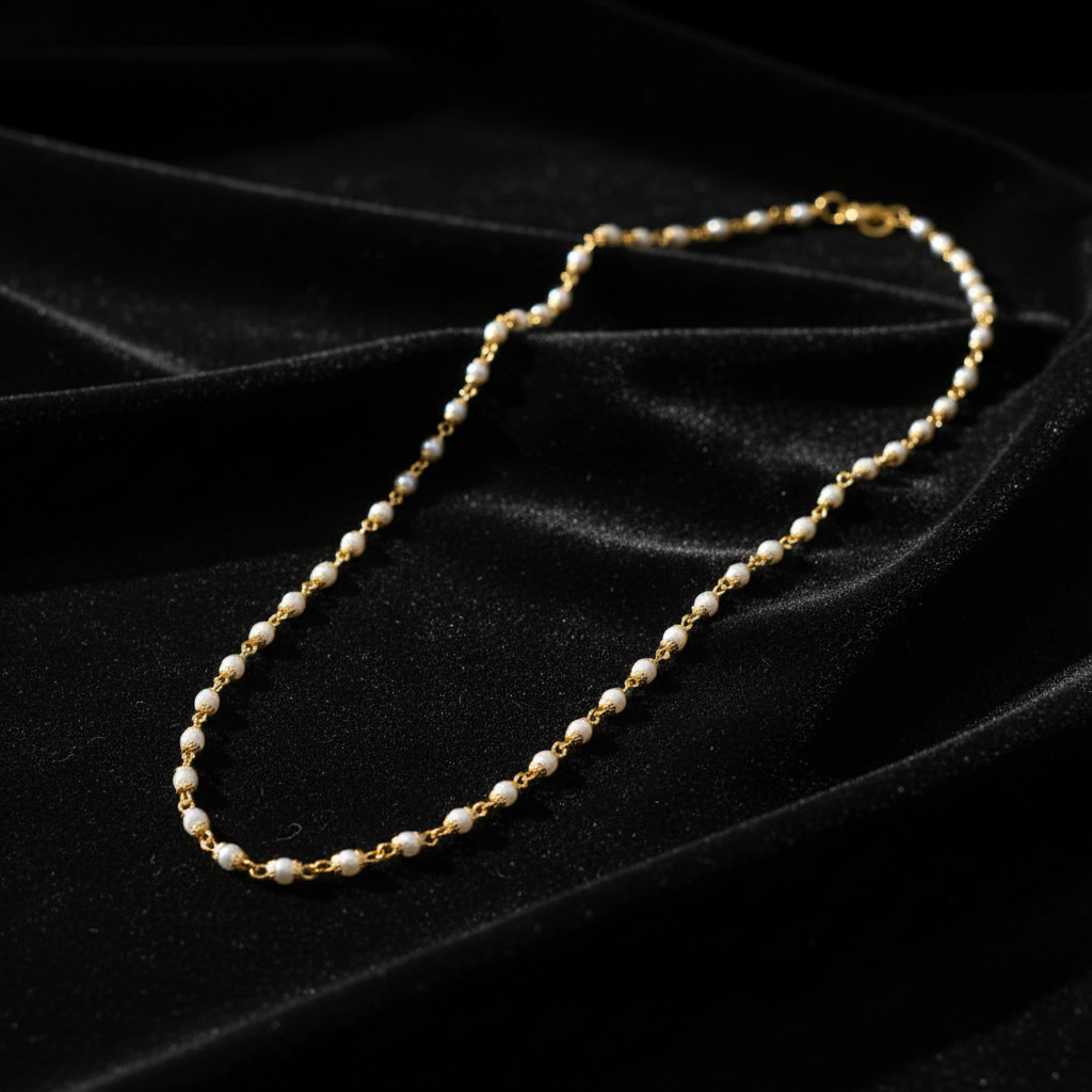 Gold Beaded Pearl Minimal Mala Necklace for Women