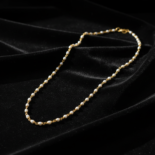 Gold Beaded Pearl Minimal Mala Necklace for Women