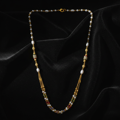 Traditional Gold Tone Pearl Beaded Mala Necklace for Women