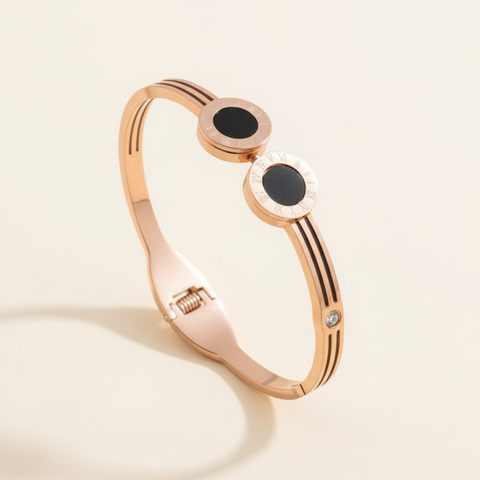 Dual Roman Dial Black Stone Designer Cuff for Women
