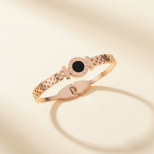 Roman Dial Black Stone Minimal Cuff for women