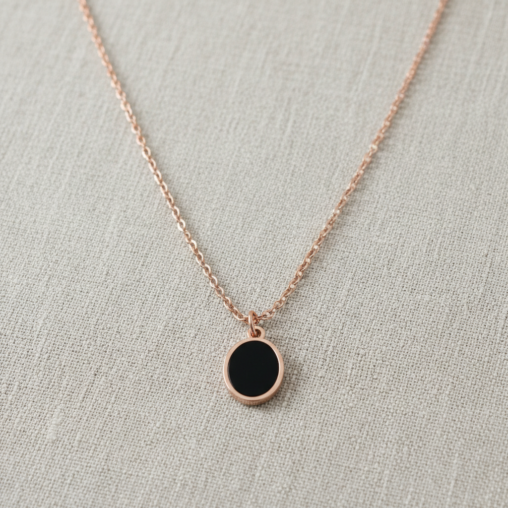 Minimal Oval Black Stone Chain Pendant Necklace for Women