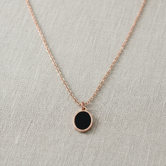 Minimal Oval Black Stone Chain Pendant Necklace for Women