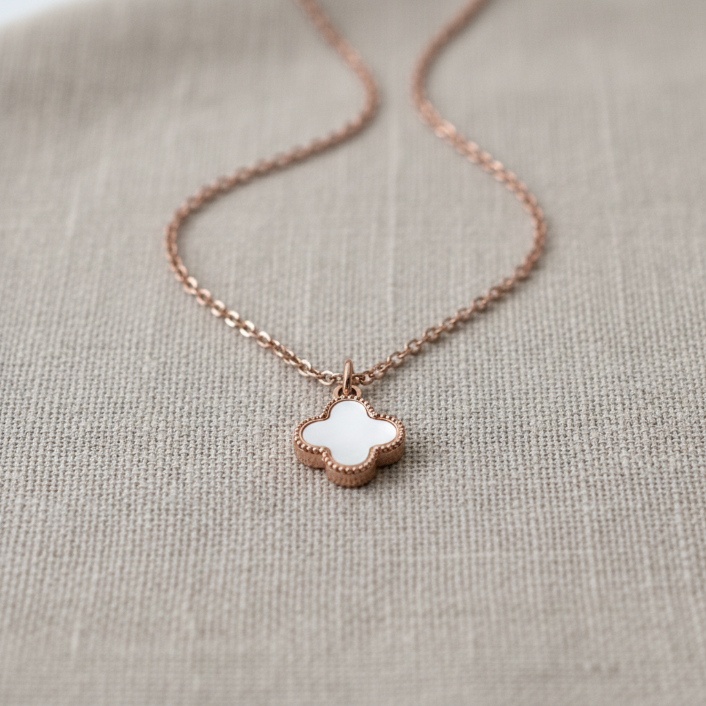 Rose Gold Clover Charm Pendant Necklace for Women