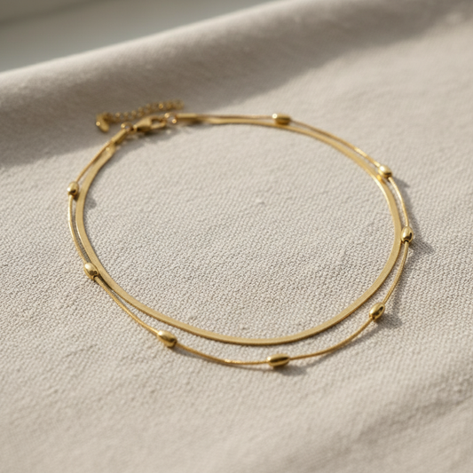 Gold Layered Beaded & Snake Chain Necklace for Women