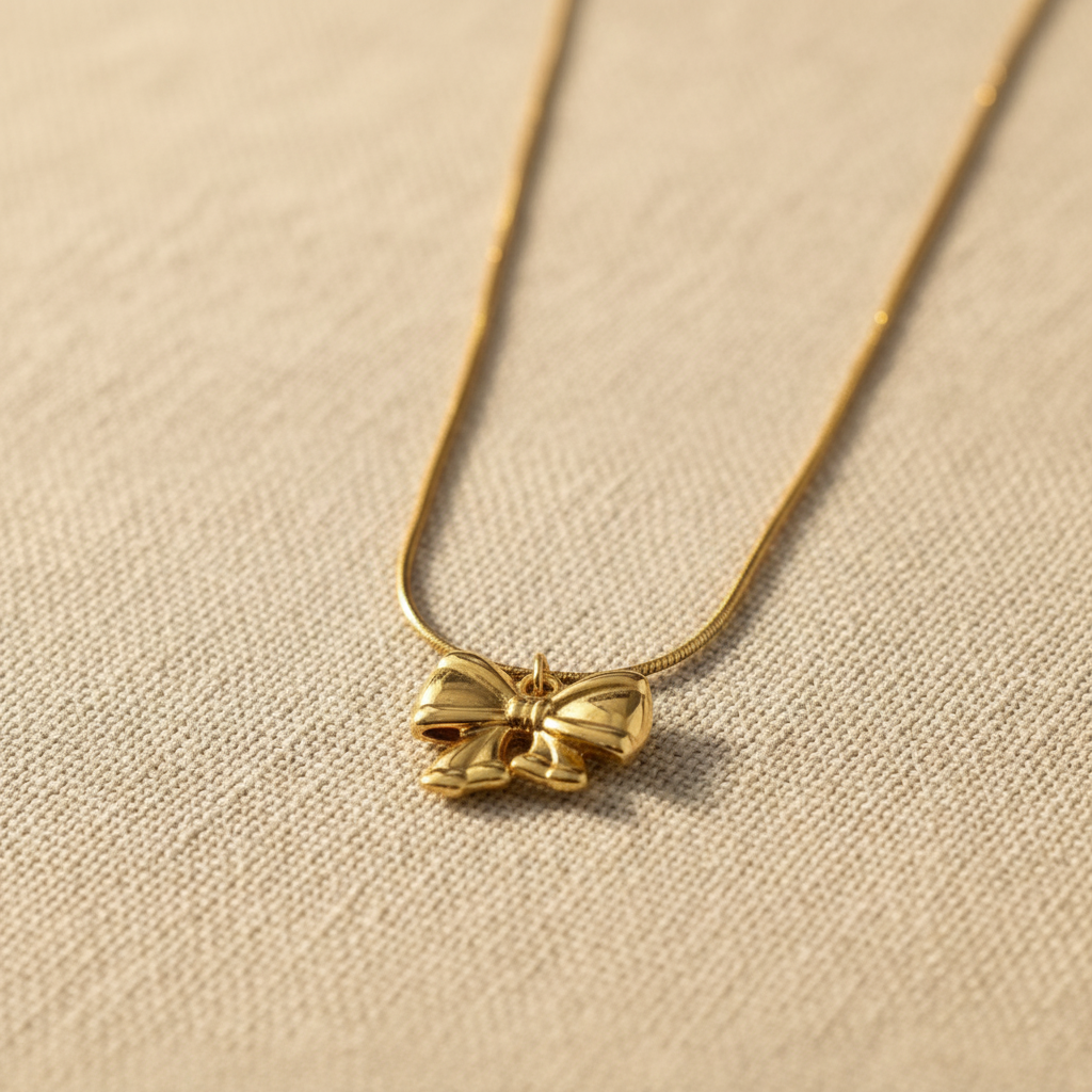 Gold Bow Pendant Necklace for Women