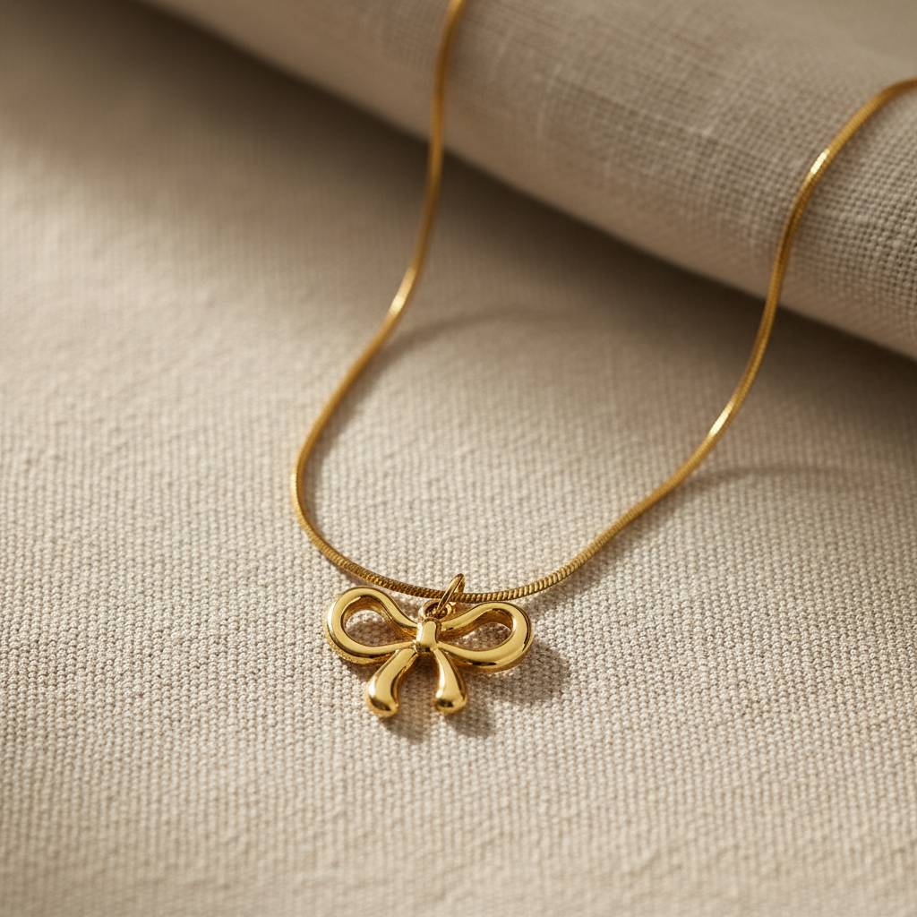 Gold Bow Pendant Necklace for Women