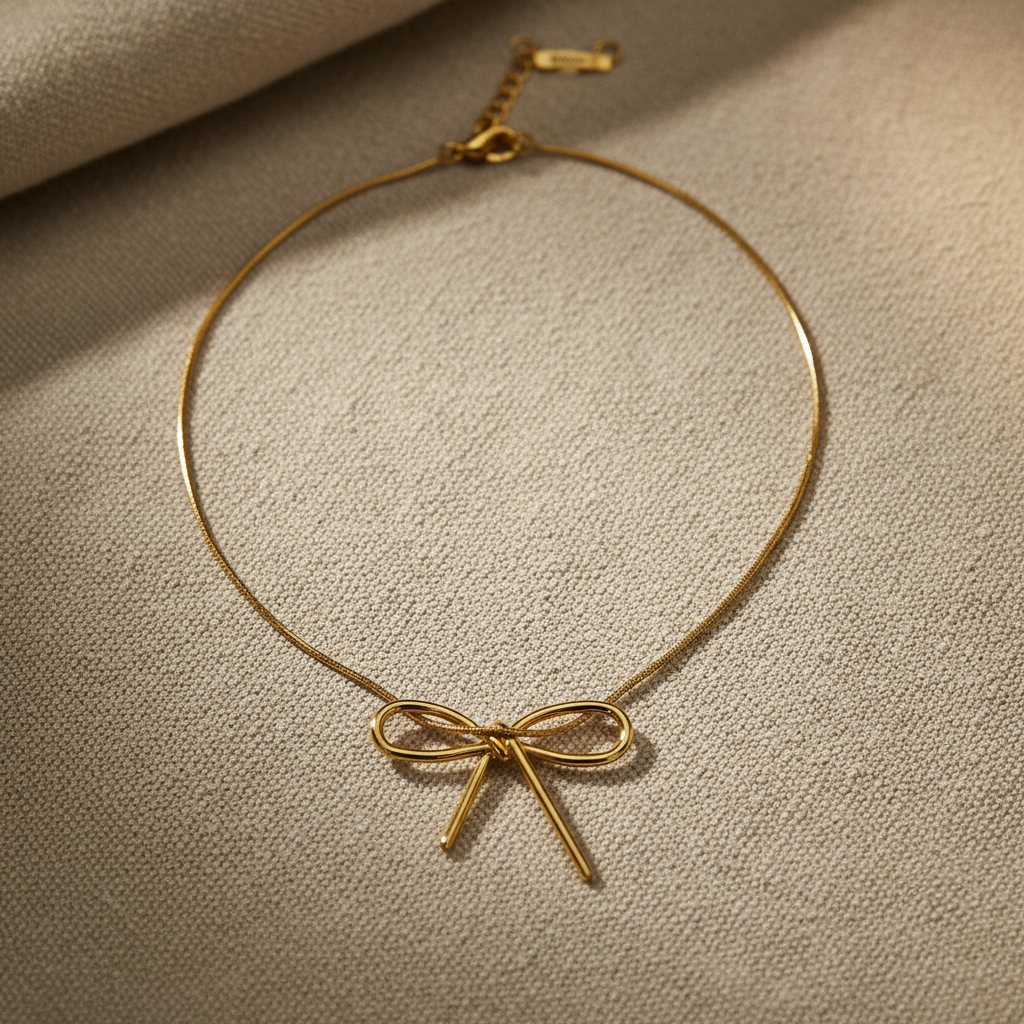 Gold Bow Pendant Necklace for Women