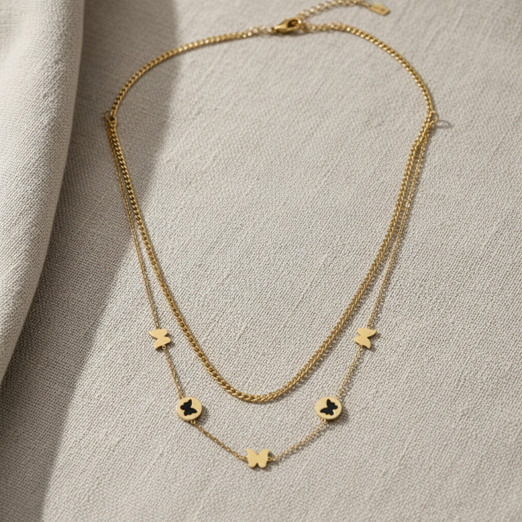 Gold Layered Butterfly Charm Necklace for Women