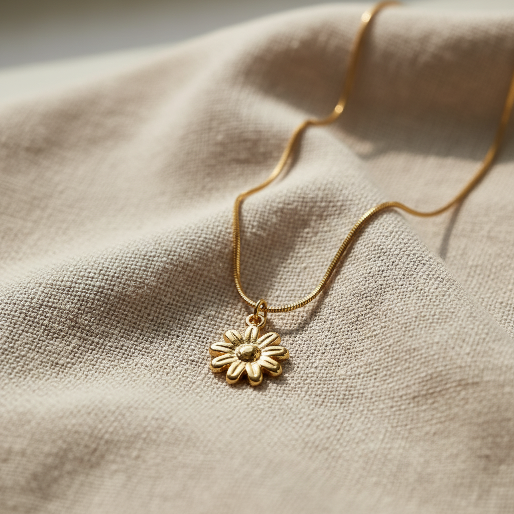 Gold Daisy Flower Pendant Necklace for Women