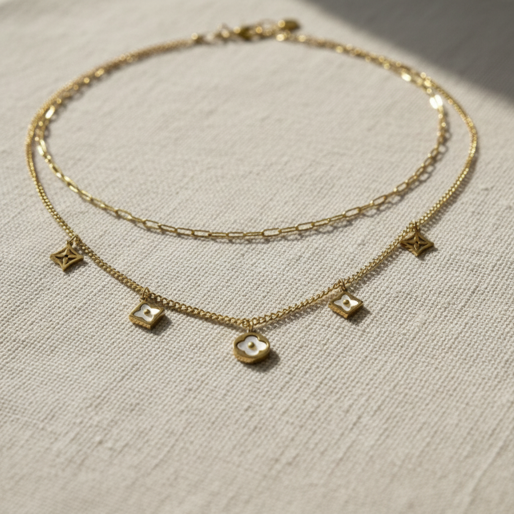 Gold Layered Charm Necklace for Women