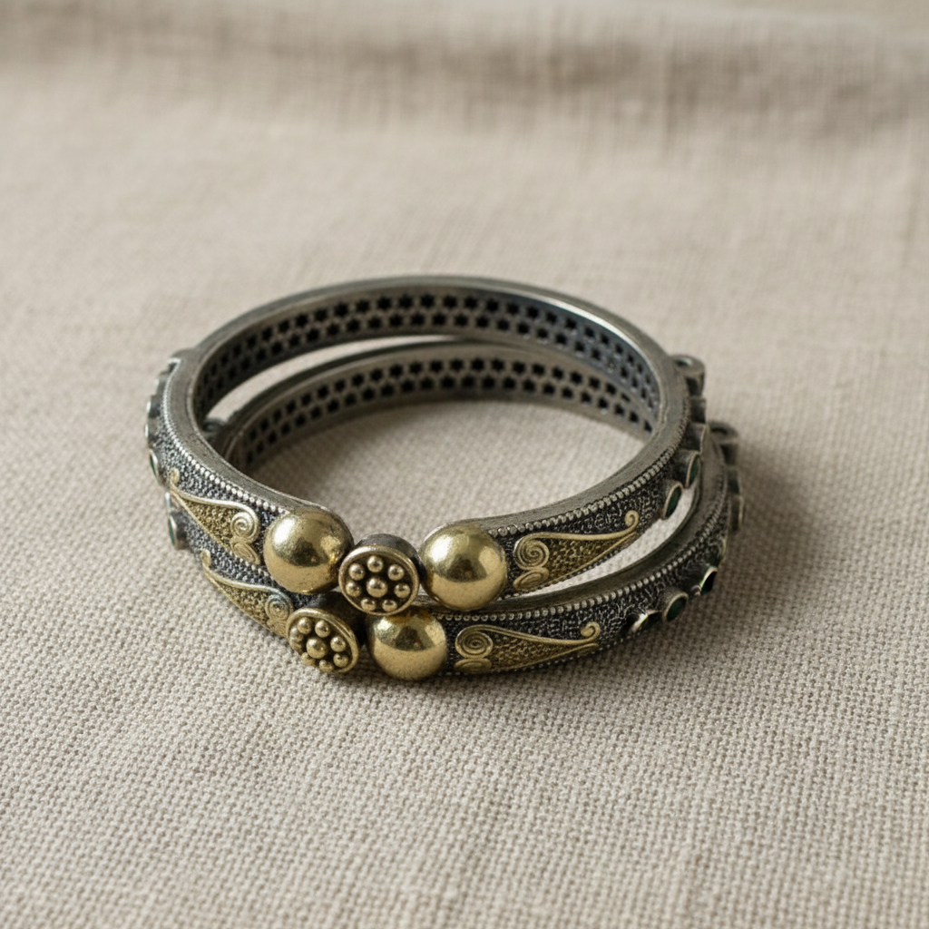 Oxidised German Silver Traditional Kada Bangles for Women