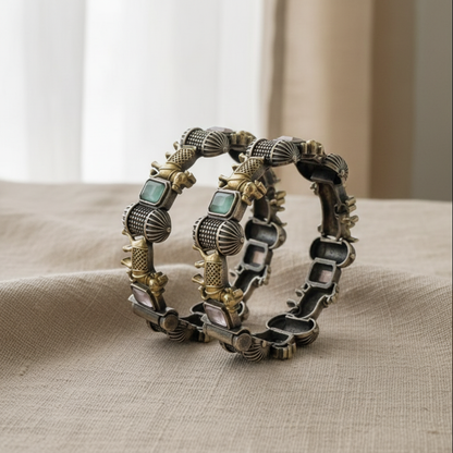 Vintage Oxidised German Silver Cow Bangles for Women