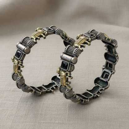 Vintage Oxidised German Silver Cow Bangles for Women
