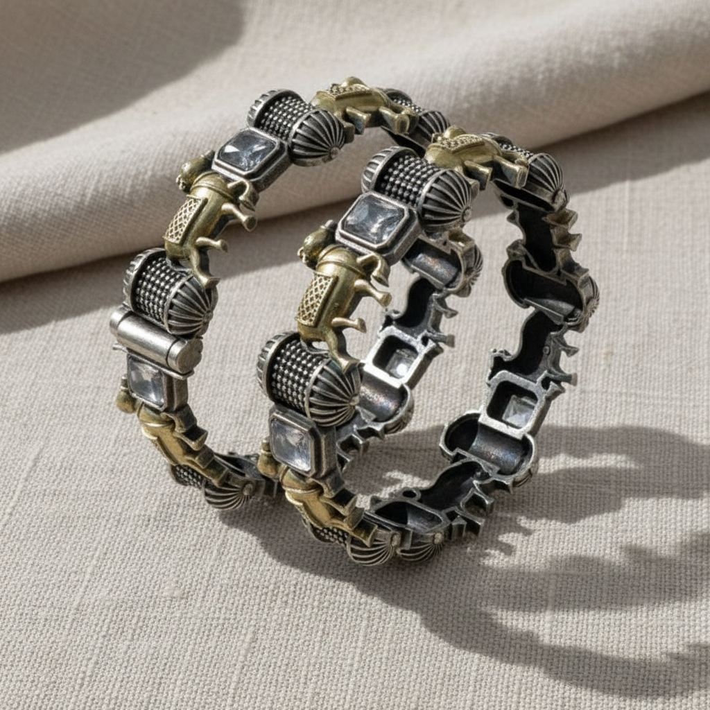 Vintage Oxidised German Silver Cow Bangles for Women