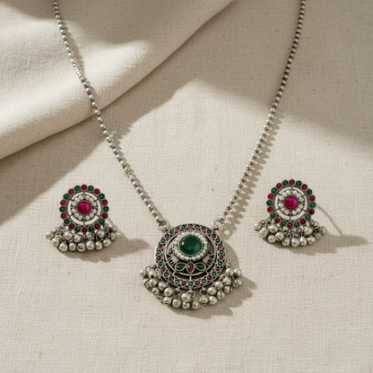 Oxidised German Silver Pendant Necklace Set for Women