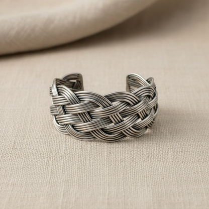 Braided Silver Statement Kada Bracelet for Women