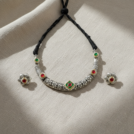 Oxidised German Silver Short Necklace Set for Women