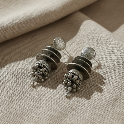 Oxidised German Silver Layered Jhumka Earrings