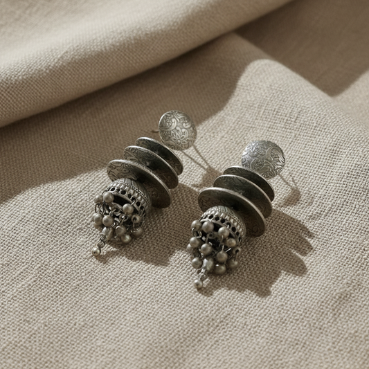 Oxidised German Silver Layered Jhumka Earrings