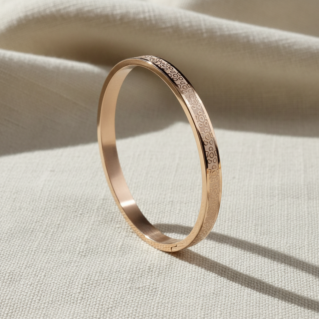 Rose Gold Engraved Pattern Slim Kada Bracelet for Women