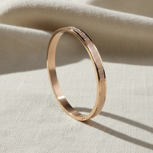 Rose Gold Engraved Pattern Slim Kada Bracelet for Women