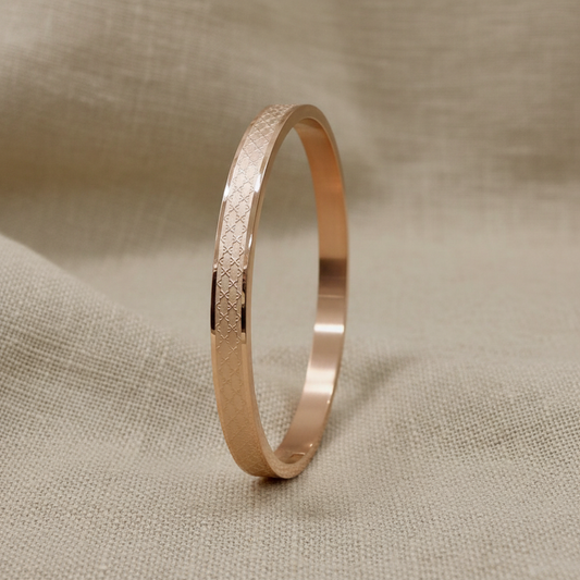 Rose Gold Textured Slim Kada Bracelet for Women