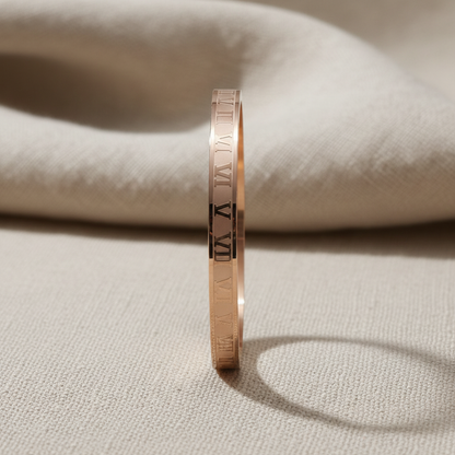 Rose Gold Roman Numeral Engraved Kada Bracelet for Women