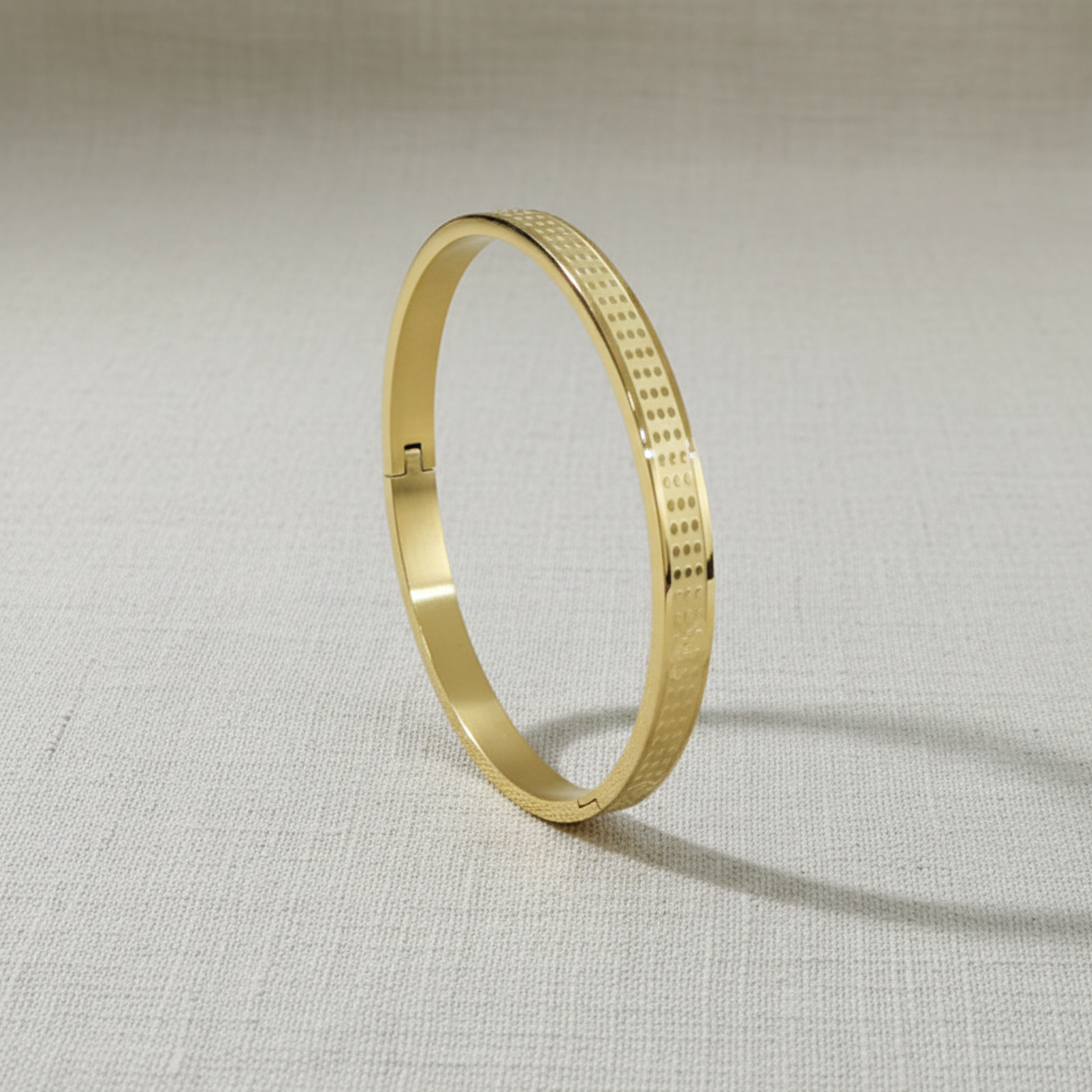 Textured Gold Finish Slim Kada Bracelet for Women