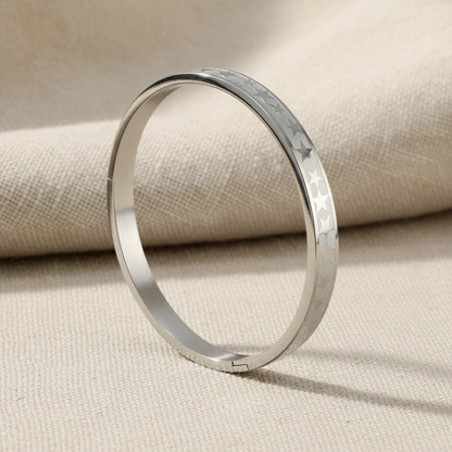 Silver Star Engraved Slim Kada Bracelet for Women