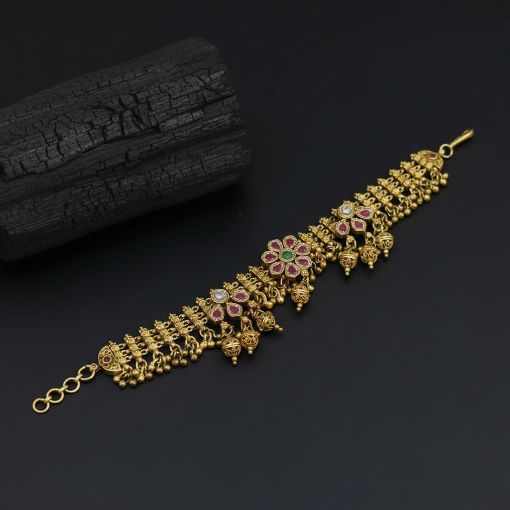 Traditional Gold Plated Floral Bracelet for Women