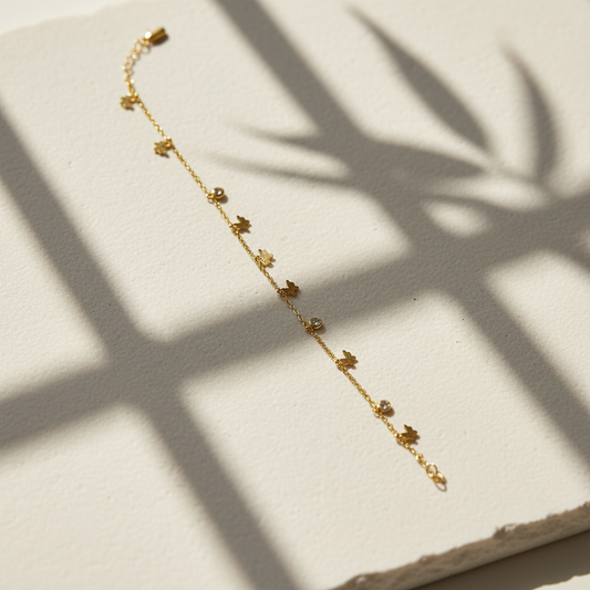 Dainty Gold Butterfly Charm Bracelet with Zircon Stones
