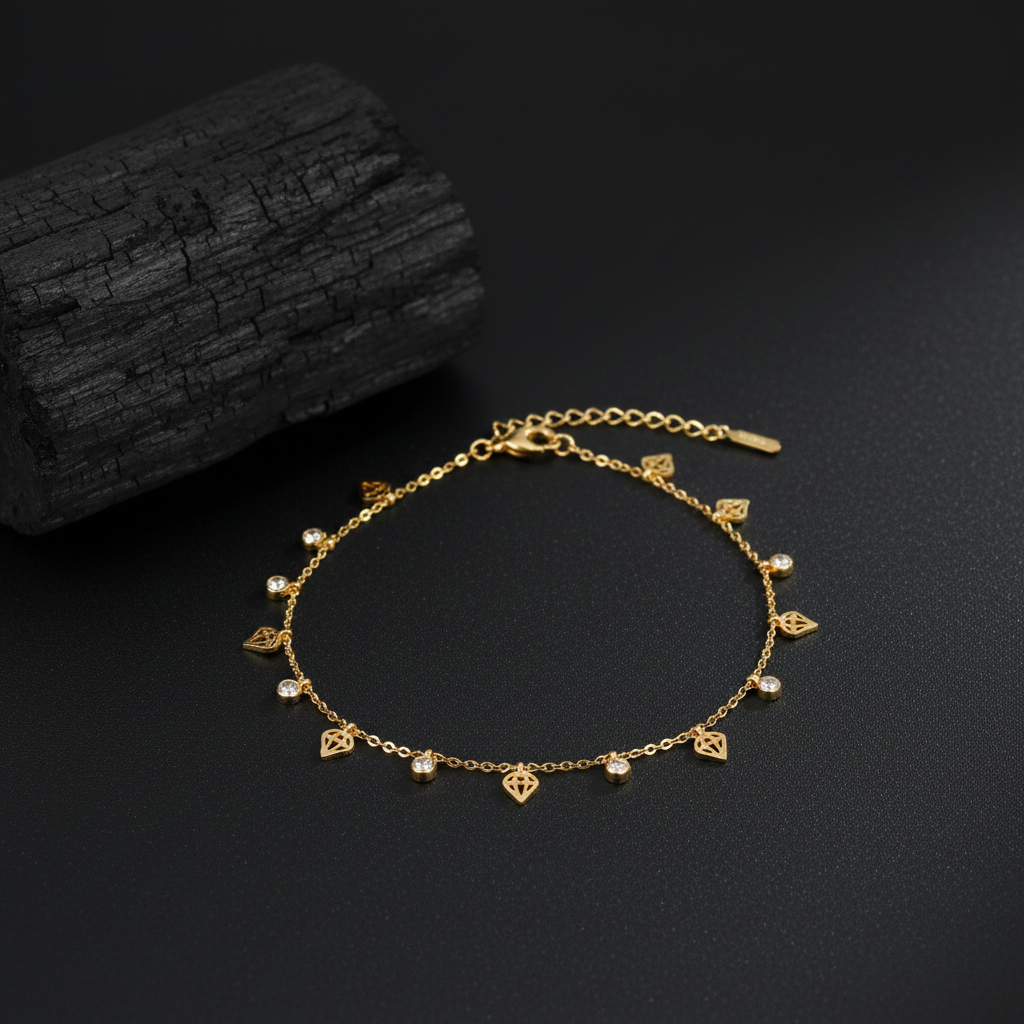 Dainty Gold Geometric Charm Bracelet with Zircon Stones
