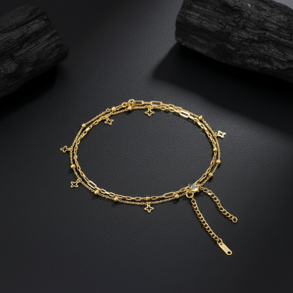 Dainty Layered Gold Star Charm Bracelet