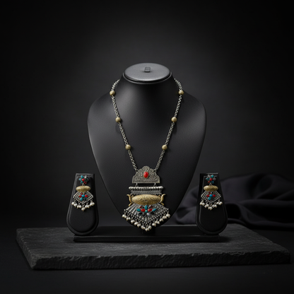 Dual Tone German Silver Oxidised Necklace Set