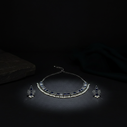 Multicolor Stone Oxidised German Silver Choker Necklace with Pearl Drops