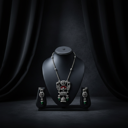German Silver Oxidised Temple Necklace