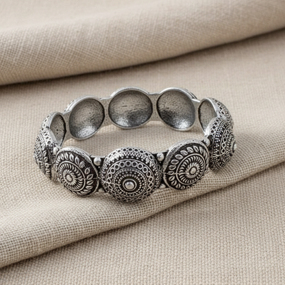 2PC Openable German Silver Antique Round Motif Kada Bangles