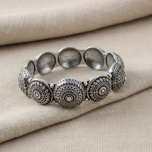 2PC Openable German Silver Antique Round Motif Kada Bangles