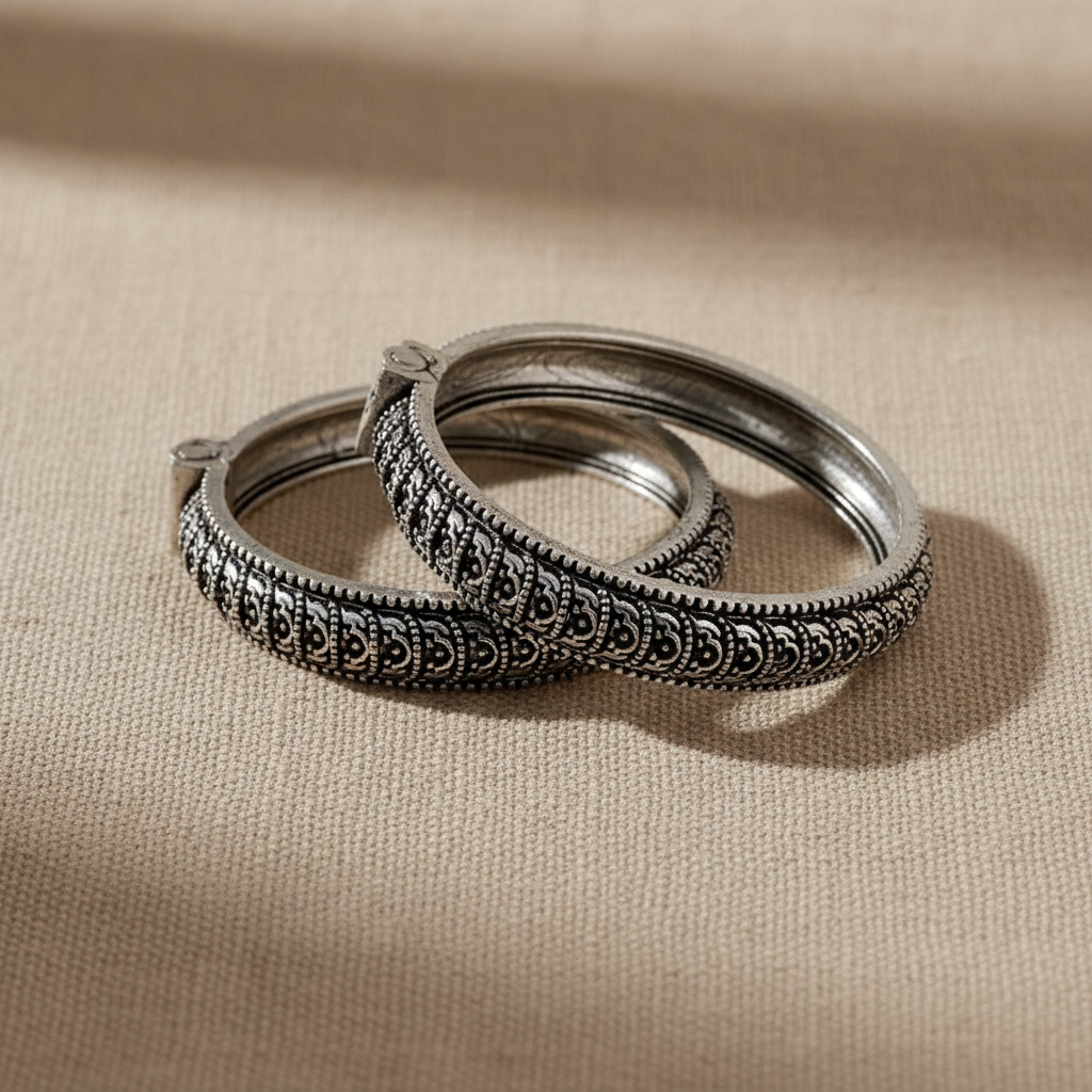 2PC Openable German Silver Engraved Kada Bangles
