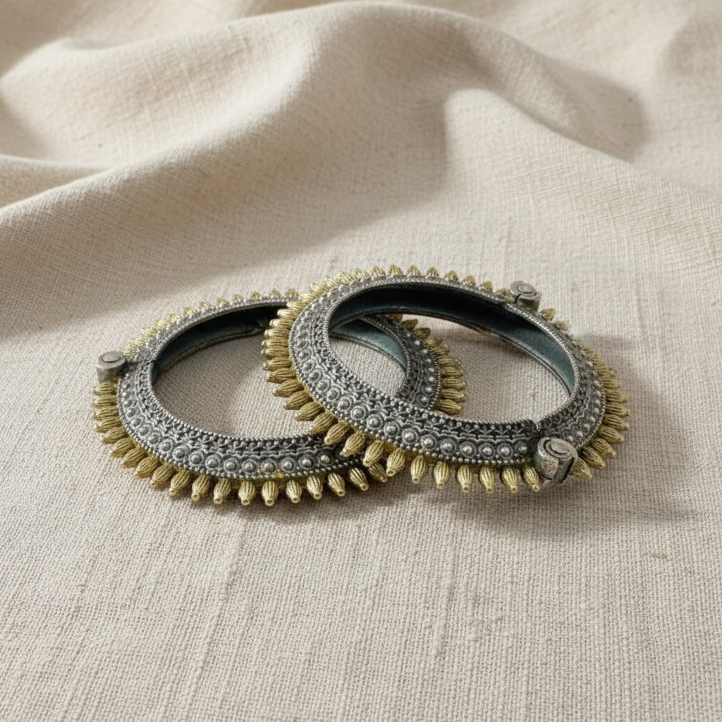 2PC Openable German Silver Kada Bangles