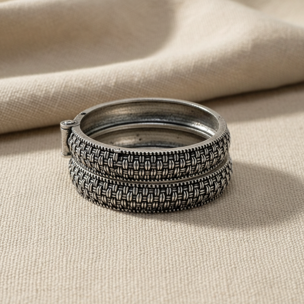 2PC Openable German Silver Kada Bangles