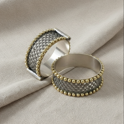2PC German Silver Wide Mesh Kada Bangles