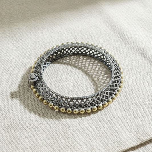 2PC Openable German Silver Mesh Kada Bangles